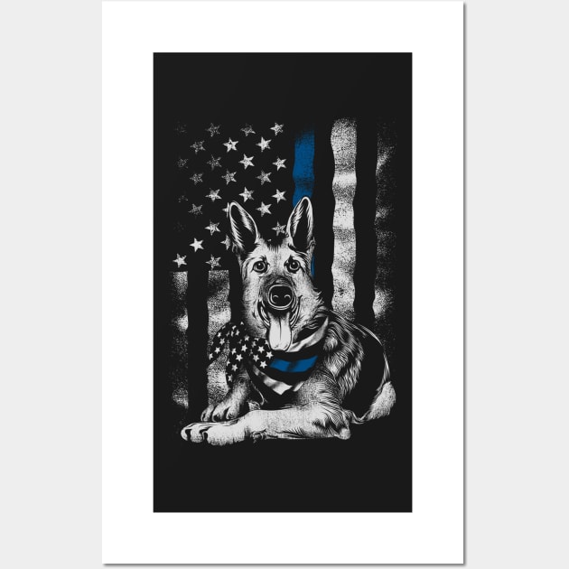 Blue Line K9 American USA Flag German Shepherd Police Wall Art by Evoke Collective